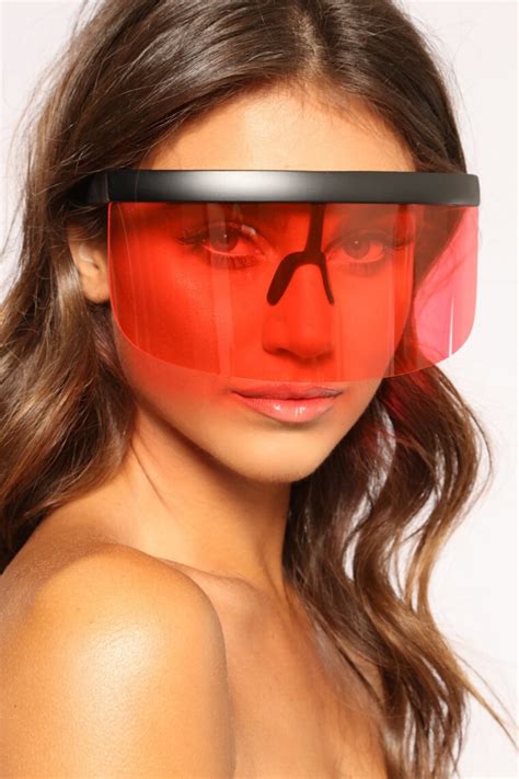 red oversized shield sunglasses